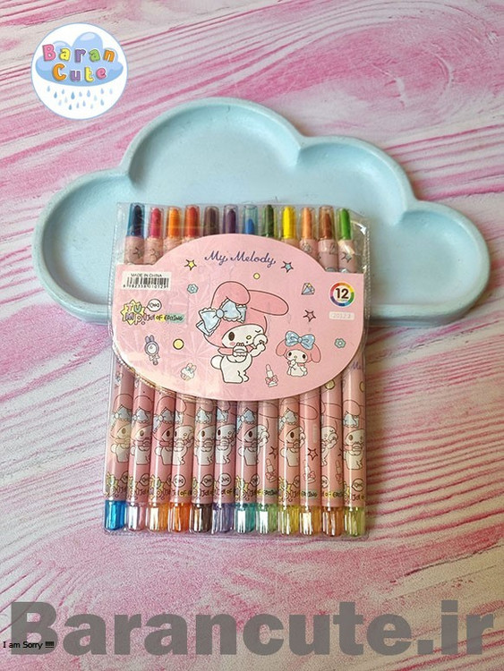 مداد شمعی پاستل پیچی سایز بزرگ فانتزی 12 رنگ طرح ملودی