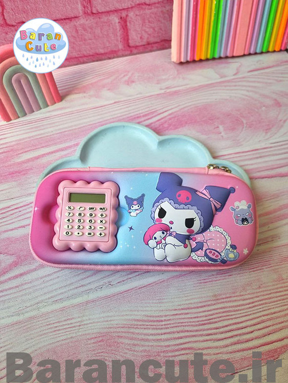 جامدادی وارداتی نیم تبلتی برجسته ماشین حساب دار طرح کورومی صورتی