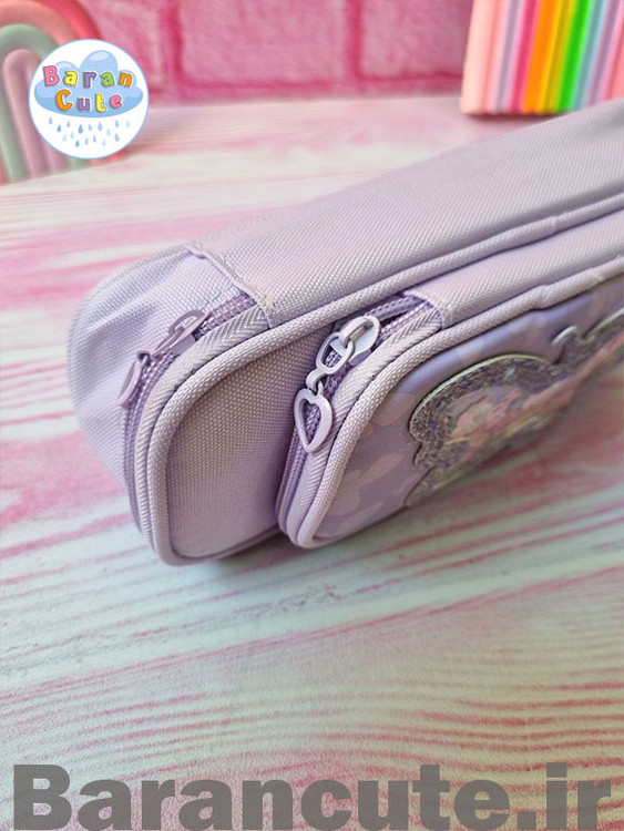 جامدادی وارداتی دو زیپ شاین دار یاسی پاستیلی