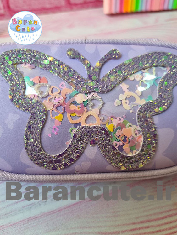 جامدادی وارداتی دو زیپ پروانه شاین دار