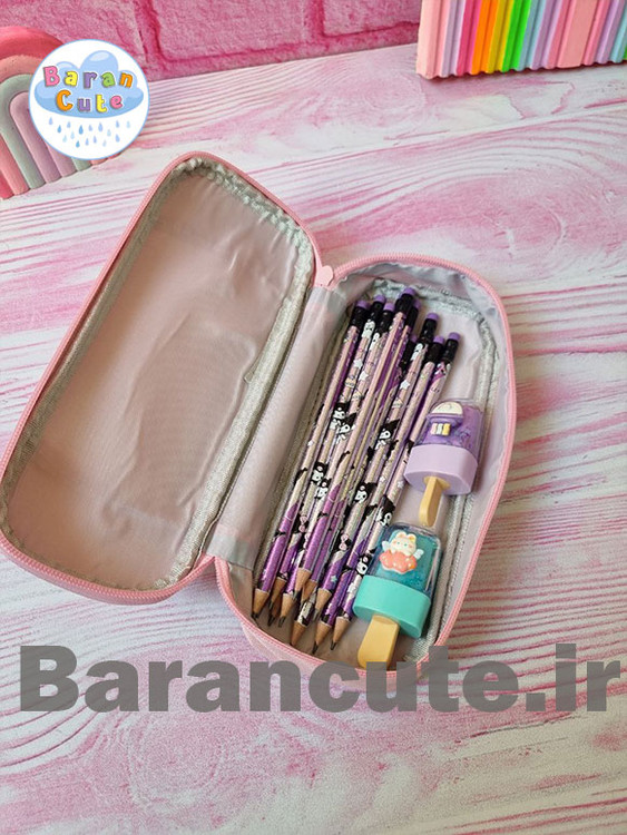 جامدادی وارداتی دو زیپ پروانه شاین دار صورتی