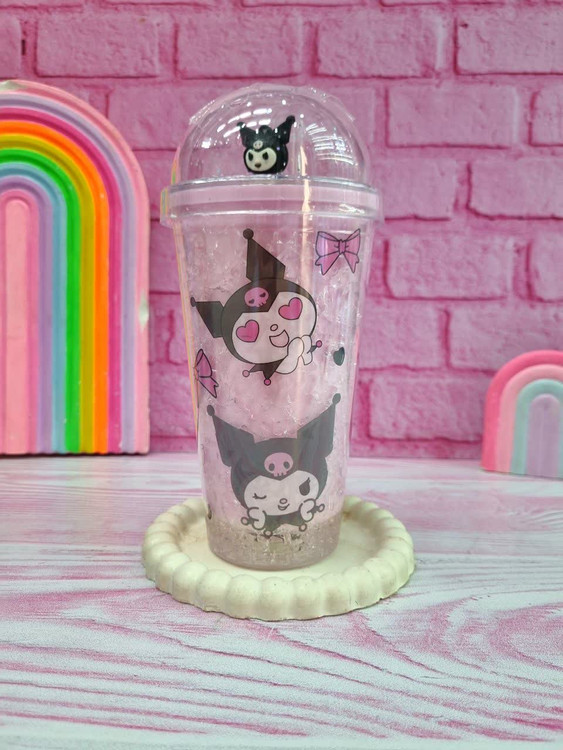 لیوان اسموتی وارداتی چراغ دار طرح کورومی صورتی