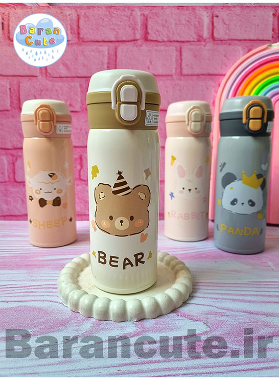 تراول ماگ (فلاسک مسافرتی) دو حالته نی دار و لب نوش طرح حیوانات بامزه