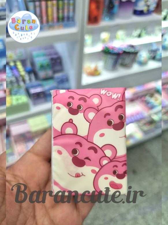دستمال جیبی فانتزی طرحدار طرح خرس توت فرنگی